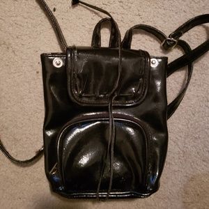 Black leather mini backpack